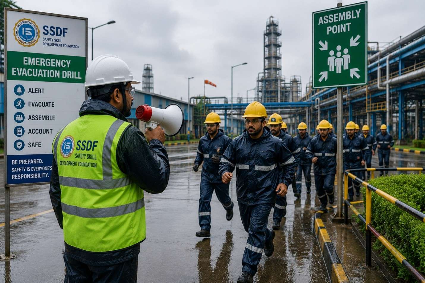 Monsoon Emergency Preparedness Drill At Industrial Site Assembly Point